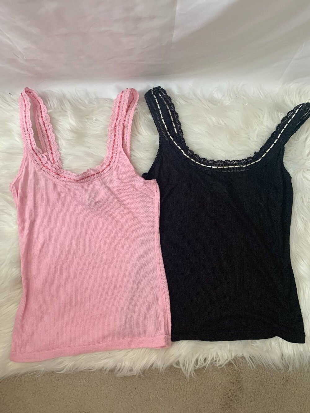 FREE PEOPLE INTIMATELY Only You Lace Trim Ribbed Tank Set Sz MEDIUM